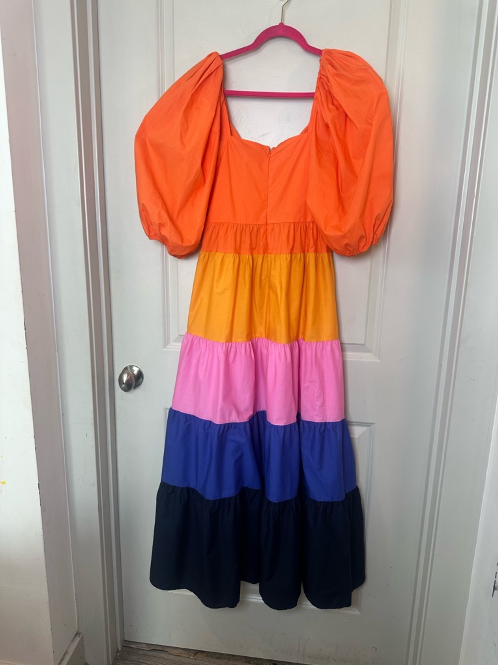 NEW FARM RIO Cotton Tiered RufflePuff Sleeves Colorblock Maxi Dress, Medium - Picture 10 of 16